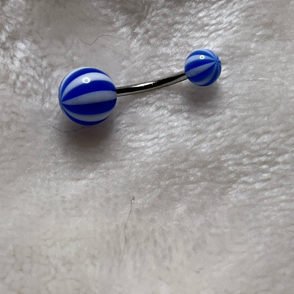 Blue and white stripe belly ring NEW